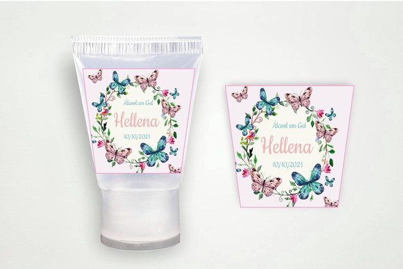 Rótulo Personalizado Bisnaga Álcool Gel Borboleta