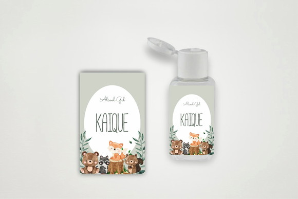 Rótulo Personalizado Frasco Álcool Gel Animais do Bosque