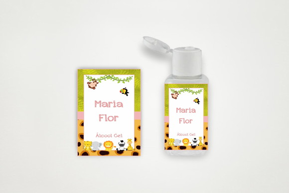 Rótulo Personalizado Frasco Álcool Gel Safari Rosa