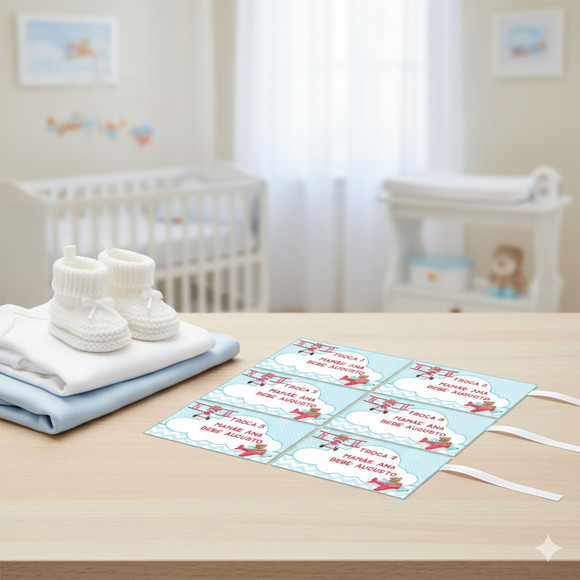 Kit Tag Troca Maternidade Personalizado Ursinho Aviador