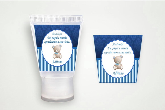Etiqueta Personalizada Álcool Gel Ursinho Azul Escuro