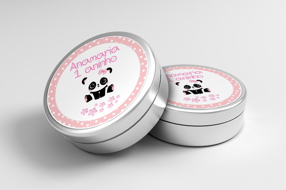 Adesivo Personalizado Latinha Panda Rosa