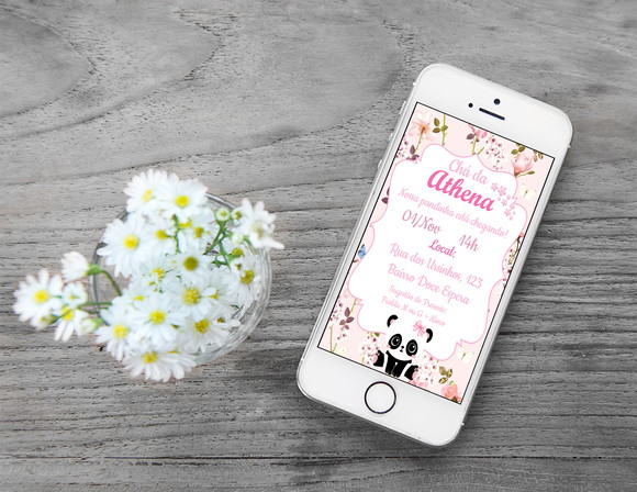 Convite Digital Personalizado Panda Rosa