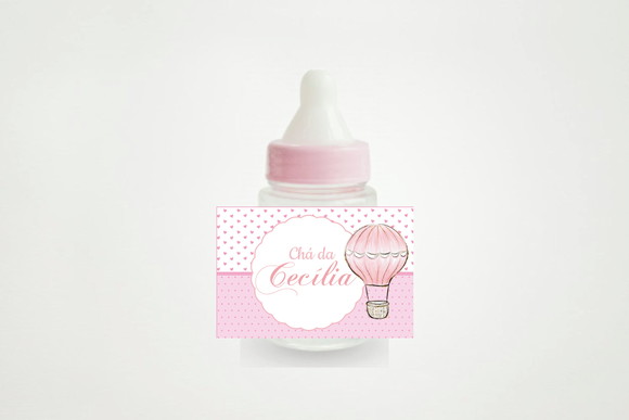 Rótulo Mamadeira Balão Rosa (20 Unidades)