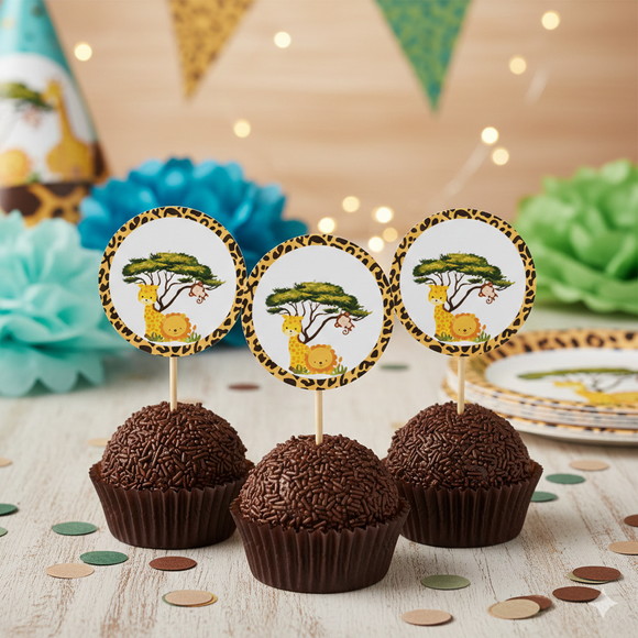 Topper para Docinho Personalizado Safari Mod. 2 - 30 un