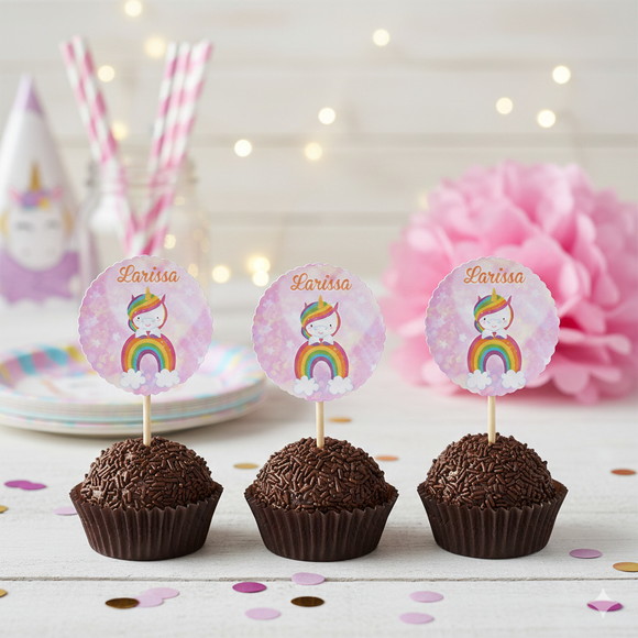 Topper para Docinho Personalizado Unicórnio - 30 un