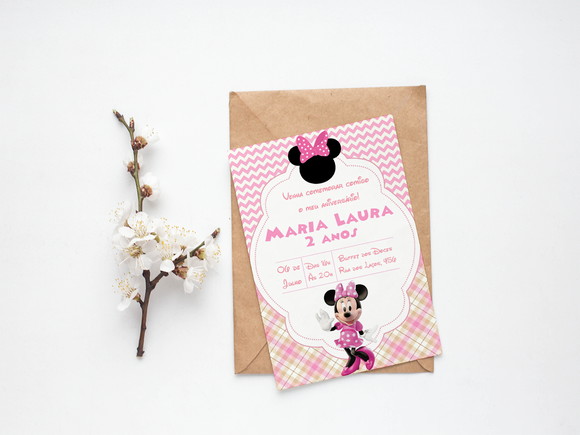 Convite Digital Personalizado Minnie Rosa