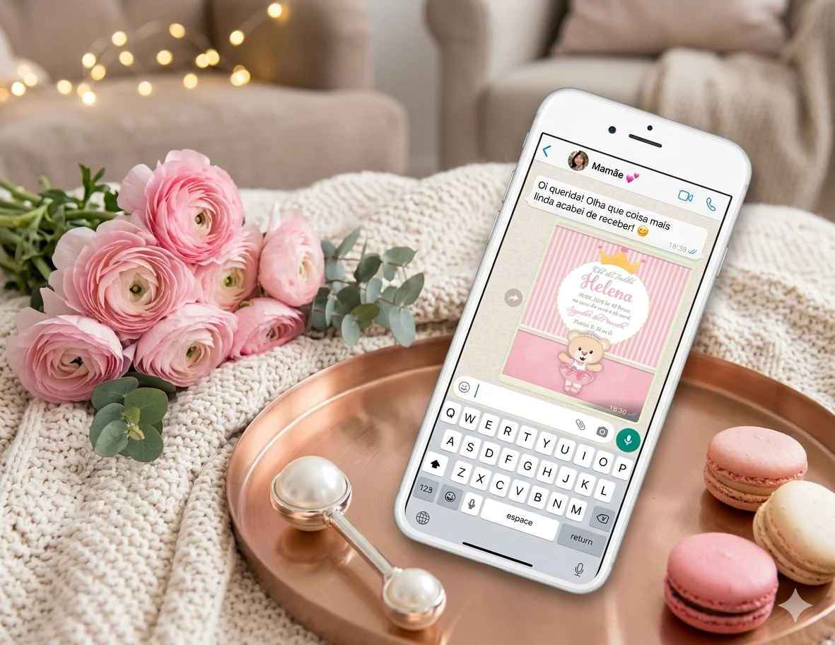 Convite Digital Personalizado Chá de Fraldas Ursinha - Imagem 1