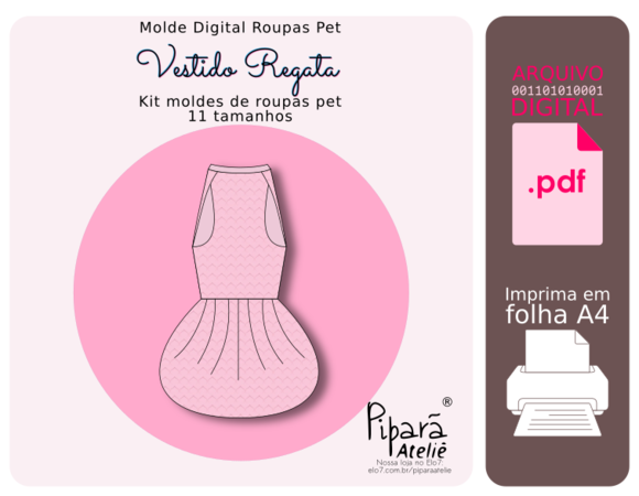 Molde Roupa Pet 11 Tamanhos - Vestido Regata