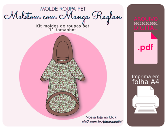 Molde Roupa Pet 11 Tamanhos - Moletom Manga Raglan