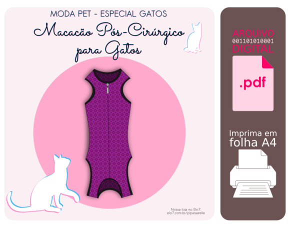 Molde Macacão Pós Cirúrgico para Gatos - 4 Tamanhos