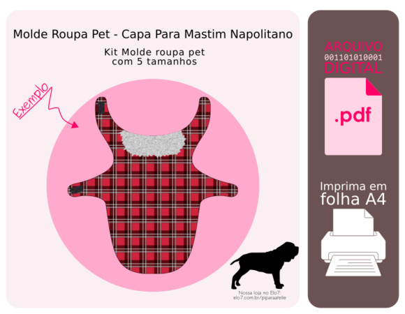 Molde Roupa Pet 5 Tamanhos - Capa Mastim Napolitano