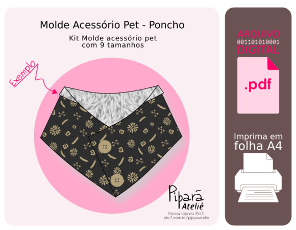 Molde Digital Acessório 9 Tamanhos - Poncho Pet