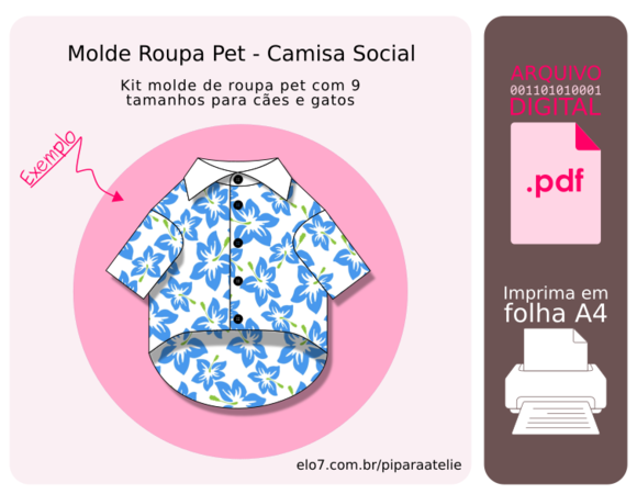 Molde Digital Roupa Pet 9 Tamanhos - Camisa Social/hawaiana