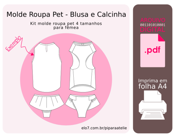 Molde Digital Roupa Pet 6 Tamanhos - Blusa/calcinha *biquine