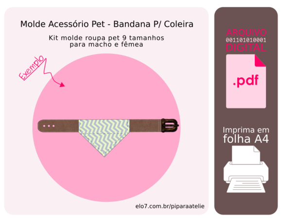Molde Digital Acessório 9 Tamanhos - Bandana para Coleira
