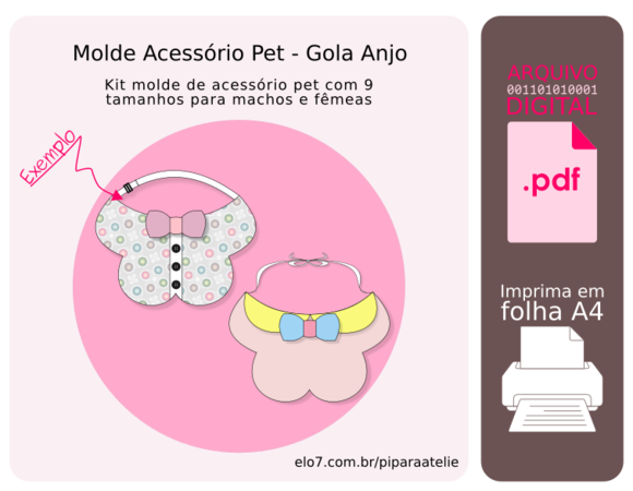 Molde Digital Acessório Pet 9 Tamanhos - Gola Anjo