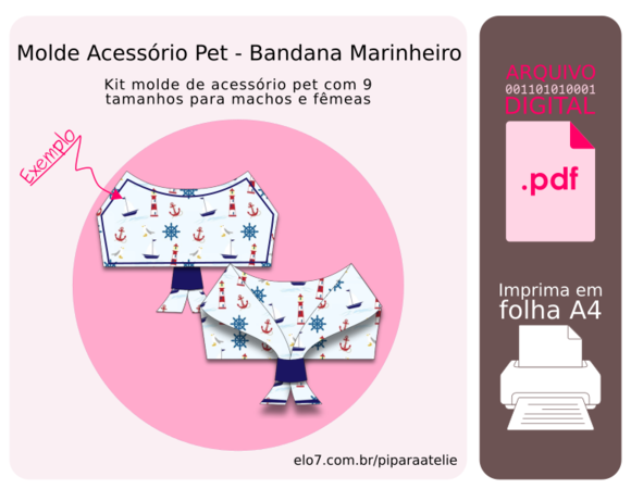 Molde Digital Acessório 9 Tamanhos - Bandana Marinheiro