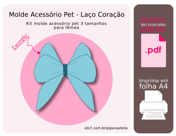 Molde Acessório Pet 3 Tamanhos - Laço Coração