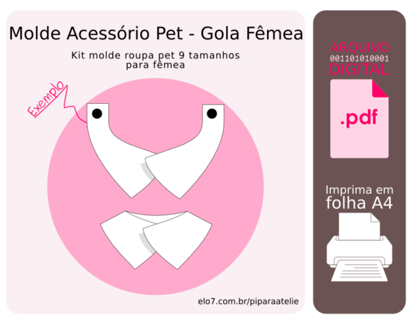 Molde Gola Pet Pet 9 Tamanhos - Colarinho p/ Fêmea