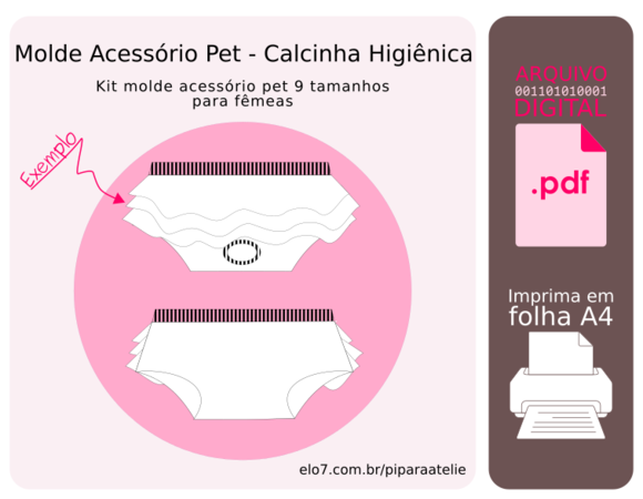 Molde Calcinha Pet 9 Tamanhos - Calcinha Bunda Rica