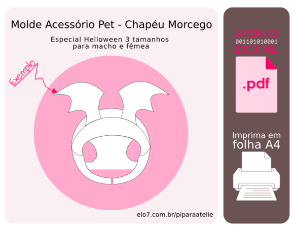 Molde Gorro Pet 3 Tamanhos - Chapéu Morcego