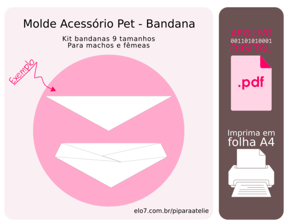 Molde Bandana Pet 9 Tamanhos - Bandana Dupla Face
