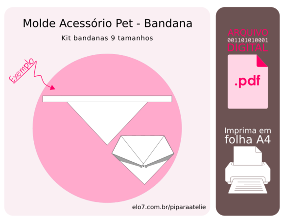 Molde Bandana Pet 9 Tamanhos - Bandana Botão ou Fita