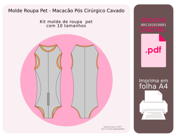 Molde Roupa Pós Cirúrgica Pet 10 Tamanhos - Cavado