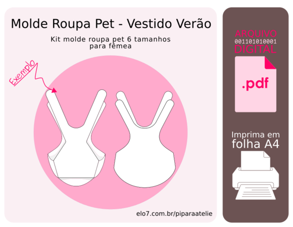 Molde Vestido Pet 6 Tamanhos - Vestido Verão