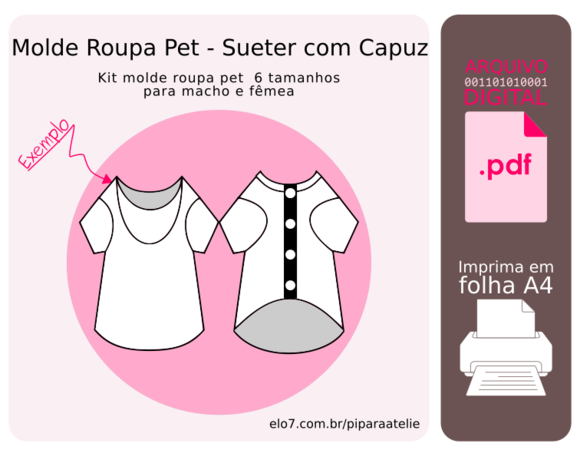 Molde Roupa Pet 6 Tamanhos - Sueter com Capuz (pdf)