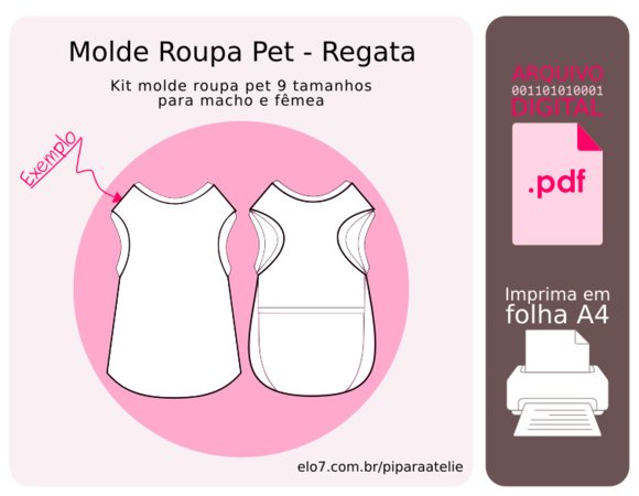Molde Roupa Pet 9 Tamanhos - Regata (pdf)