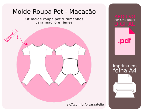 Molde Roupa Pet 9 Tamanhos - Macacão (pdf)
