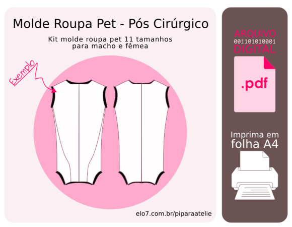 Molde Roupa Pet 11 Tamanhos - Macacão Pós Cirúrgico (pdf)