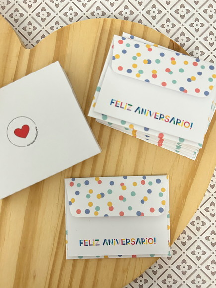 10 Mini Cartões + Envelopes - Feliz Aniversário