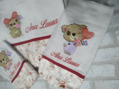 kit de fralda personalizado ursinha boca, ombro e passeio