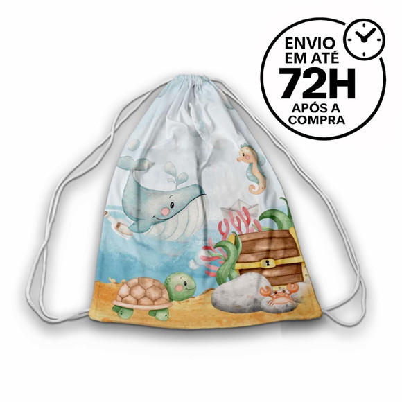Mochilinha Saco Tema Fundo do Mar Aquarela