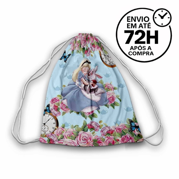 Mochilinha Saco Tema Alice no País das Maravilhas