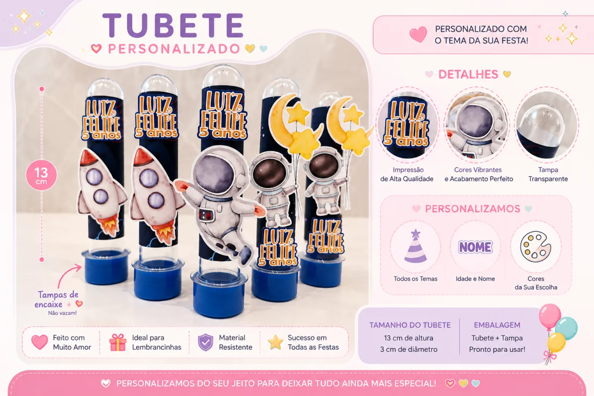 Kit 20 Tubete personalizado Astronauta aquarelado - Imagem 2