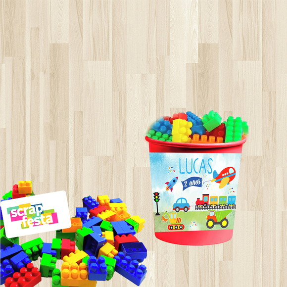 Baldinho Personalizado+blocos Montar Meios de Transporte