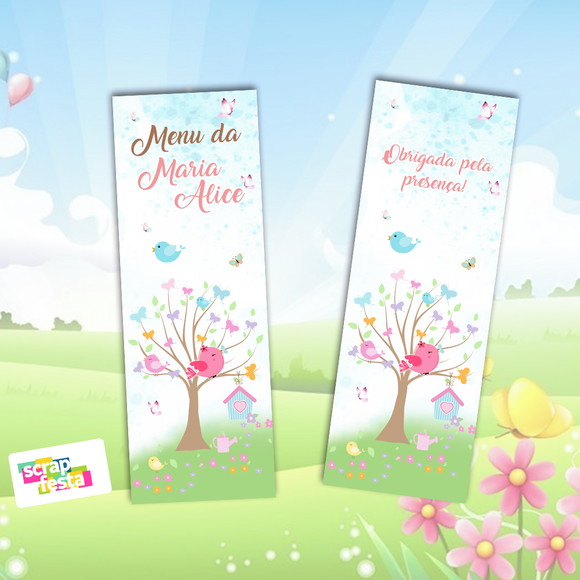 Menu Cardápio Personalizado Jardim Encantado Borboleta