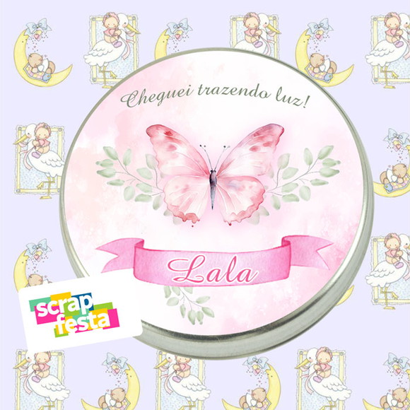 Latinha Maternidade Nascimento Borboleta Aquarela