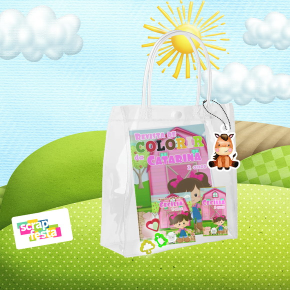 Sacola Pvc Colorir Massinha Cortador Fazendinha Corrente Tag