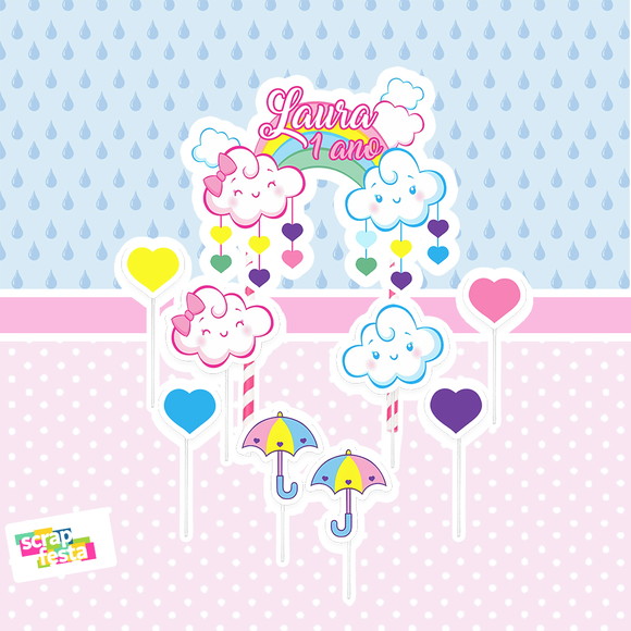 Topo de Bolo Chuva de Amor