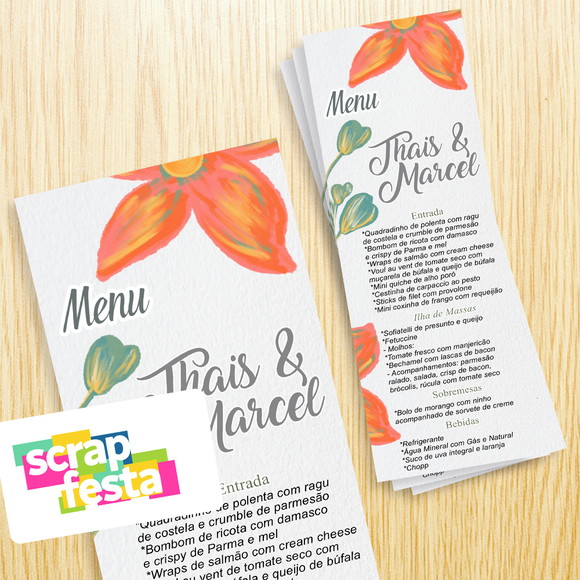 Menu Cardápio Personalizado Casamento Elegante Floral