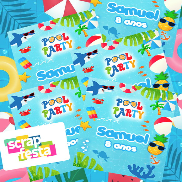 Adesivo Personalizado Quadrado 10x10 Pool Party