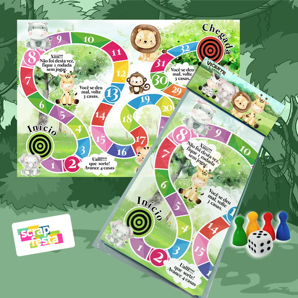 Jogo Tabuleiro Personalizado Festa Safari