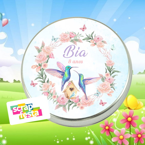 Latinha Personalizada Jardim Encantado Beija Flor Aquarela