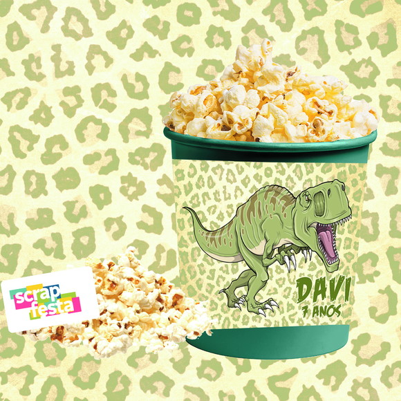 Balde de Pipoca 1 Litro Personalizado Festa Dinossauro