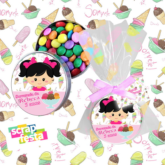 Latinha com Confete e Embalagem Festa Sorveteria